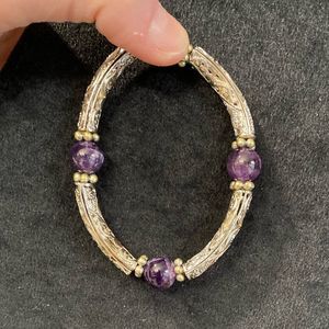 Silver tone genuine amethyst stretchy bracelet. VIDEO
